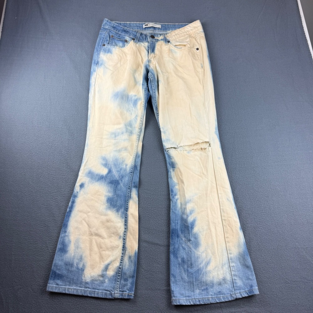 Levis 518 Jeans Women's 3M Blue Bleached Tie Dye Superlow Bootcut Flare Festival